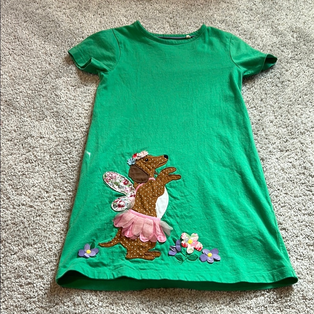 Boden Green Dress with Dinosaur and Floral Pattern